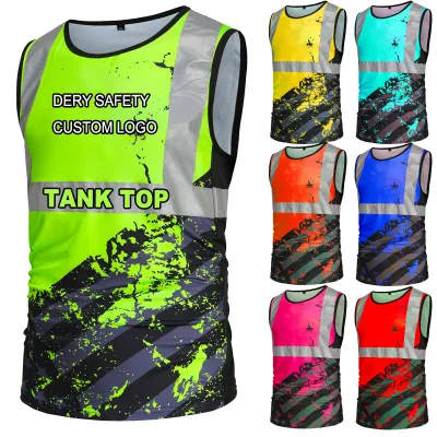 American Flag Hi Vis Reflective Safety Tank Top Sleeveless High Visibility Construction Workwear with Custom Logo
