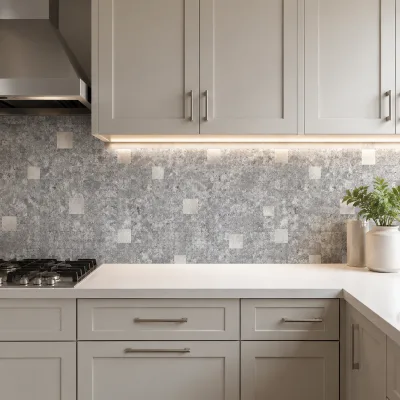 Square Stone Look Self Adhesive Mosaic Tile Brushed Metal Mixed Peel and Stick Decorative Wall Backsplash