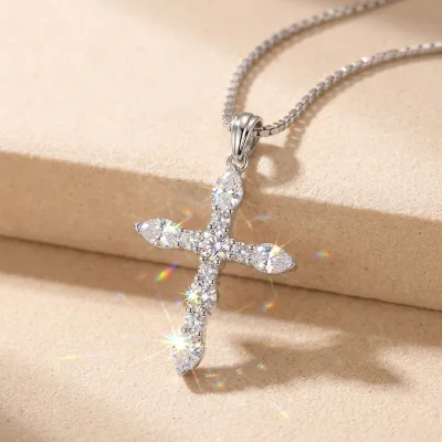 Shorea 2026 Faith Series Daily Wear Fine Jewelry 925 Sterling Silver Unisex Multi Diamond Vvs Moissanite Cross Pendant Necklace
