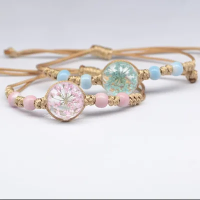 Wholesale Handmade Beading Rope Woven Bracelet Dried Flower Bracelet With Ceramic Beads Women Bracelets Hommes