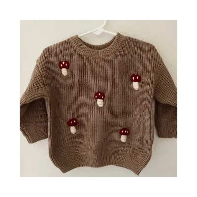 Autumn and Winter Baby Girl Boy Chunky Knitted Sweater 100%Cotton Top Neutral Warm Oversized Thick Knit Children's Pullover