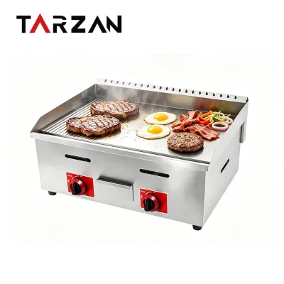 TARZAN Commercial Countertop Gas Half Grooved Half Flat Griddle Stainless Steel Teppanyaki Grill for Steak Burger Restaurant