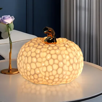 Ceramic High Quality White Pumpkin Indoor Floor Lamp Electric Handmade Craft Design Halloween Decoration LED Warm White