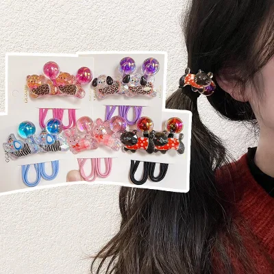 Elephant Dog Leopard Print Cartoon Hair Accessories Transparent Shiny Non Demage Bow Hair Ties Bulk Hair Balls for Girls