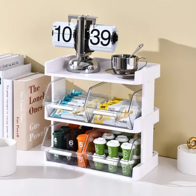 Multi-Functional Storage Rack for Office Bar Table Top Dustproof Tea Bag Coffee Capsule Storage Box for Coffee Pod Storage