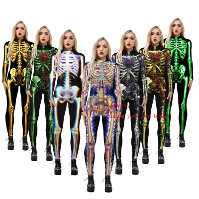 Ecoparty  Halloween Cosplay Costumes for Women Carnival Punk Steampunk Sexy Slim Jumpsuit Performance Zentai Bodysuit