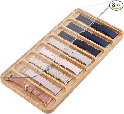 Wooden Watch Band Storage Tray Dustproof Organizer with Clear Lid for Watch Straps