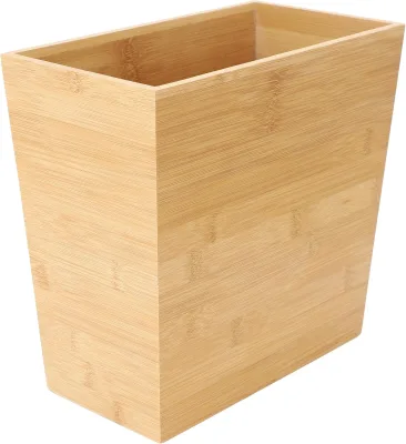 Rectangular Standing Bamboo Trash Natural Wood Finish Can with Waste Basket Eco-Friendly Bamboo Decor for Home Accent
