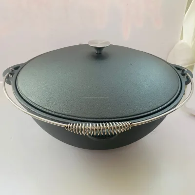Heavy Duty 4.5L-25 L Double Handle Cast Iron Kazan Uzbek Pot With Wide Mouth and Lid