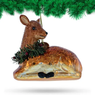 Deer with the Wreath Glass Christmas Ornament Eco-friendly
