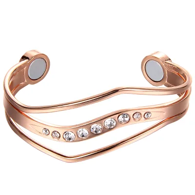 BioMagnetic Jewelry Luxury Copper Cuff Bracelet for Women Oval Cut Diamond Bezel Setting Geometric Design-Personalized Fashion