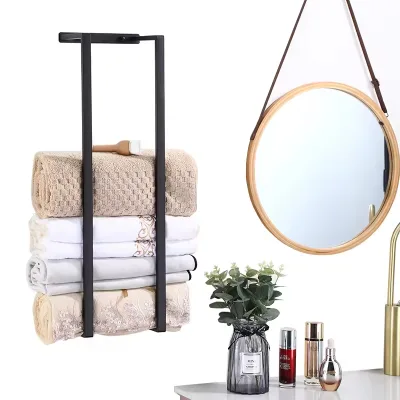 Wall-mounted Stainless Steel Towel Rack, Self-adhesive Black Bathroom Shelf, with Towel Rack