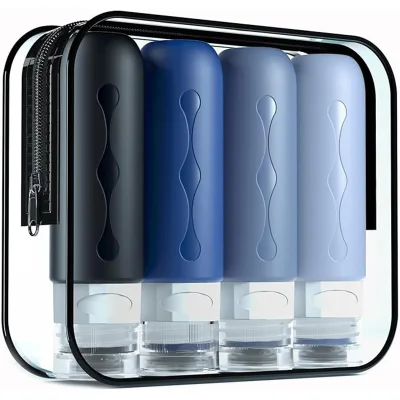 AMZ Hot FDA Silicone Travel Bottles 90 ml Set 4 Pieces Leak-Proof Travel Container Toiletries Set for Shampoo Cream Conditioner