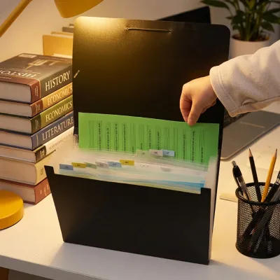 FOSKA Handy Organization & Easy Lookup A4 Paper Document Organizer With Elastic Buckles Closure for Home School Office