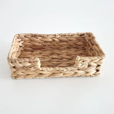 Manufacturers Direct Supply Water Hyacinth Grass Paper Towel Basket Sundries Snacks Straw Braided Storage Rectangle Basket