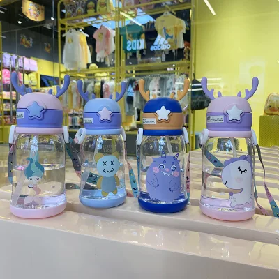 Hot Selling Children's Straw Water Cup Cartoon Antlers Summer Plastic Cup Student Large-capacity Water Cup