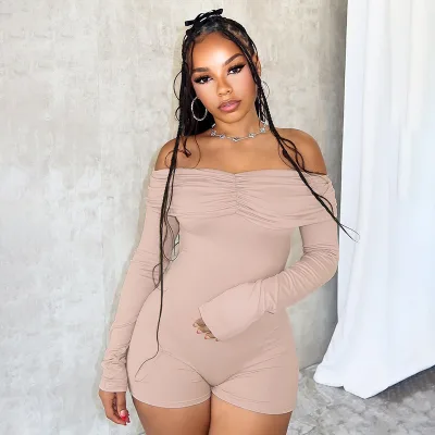Y0222 New One Shoulder Drawn Long Sleeve Tight High Waist Style Jumpsuit