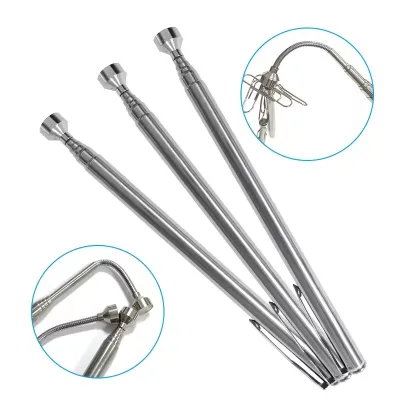 Portable Silver Magnetic Pickup with Retractable Pen Clip and Flexible Head Rotatable Tool with Customized OEM Support