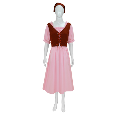 Halloween Women Vintage Pink Renaissance Victorian Medieval Dress Half Sleeve Party Stage Performance Costume