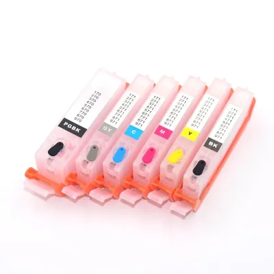 6PCS PGI-530 PGBK CLI-531 BK C M Y GY for Canon PIXMA TS8750 TS8751 Refillable Ink Cartridge with Permanent Chip Pgi530