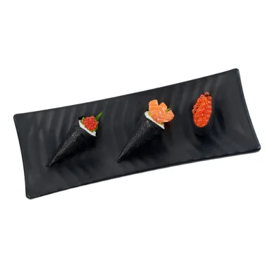 Japanese Style Perfect Melamine Sushi Plates Reusable Black Matt  Boxed Stocked Home Use Restaurant Packaging BPA Free