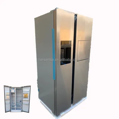 220V 50/60HZ 606L Refrigerator Silver French Double Doors With Ice Maker Bar Table Light Inverter Modern Frost Free Capacity
