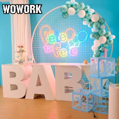 2026 WOWORK Party Decoration Metal LOVE Baby Shower Numbers Letter Table Balloon Cake Stand with Glass Top Base