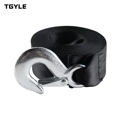 6M Black Nylon Heavy Duty Winch Strap for Boats Car Vehicles Emergency Towing Rope with Safety Snap Hook Replacement Parts