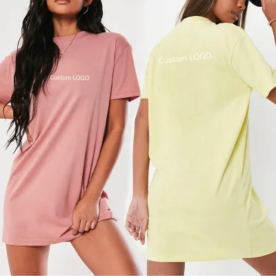 OEM Latest Design Summer Custom LOGO Printing Graphic T-shirt 100% Cotton Hight Quality Long T-shirt Dresses for Women