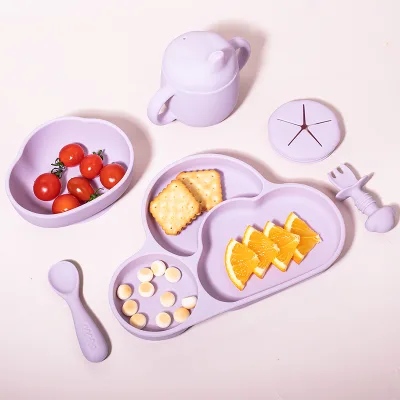 Silicone Baby Feeding Set 0-12 Months Spoon Bowl Suction Plate Food Grade PVC Free