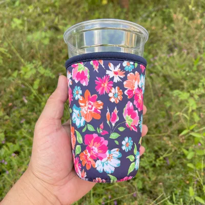 Promotional Branded Coffee Sleeve Custom Neoprene Iced Coffee Cup Sleeve with Handle Beach Drink Cup Holder Bubble Tea Cup Cover