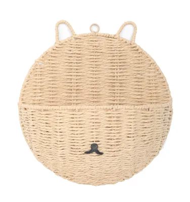 Hot Trend Woven Paper Decorative Shelves Seagrass Wall Hanging Decor Bear Shape Handmade Wall Basket for Children's Room