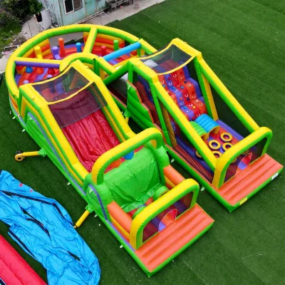 Durable PVC Outdoor Challenge Inflatable Obstacle Course with Slide for Team Building & Party Rental