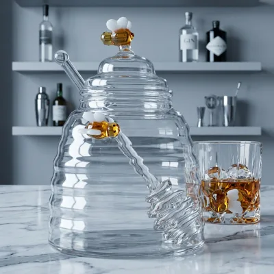 Glass Beehive Honey Pot with Lid and Stirring Stick Airtight See Through Skep Design for Kitchen Breakfast Storage