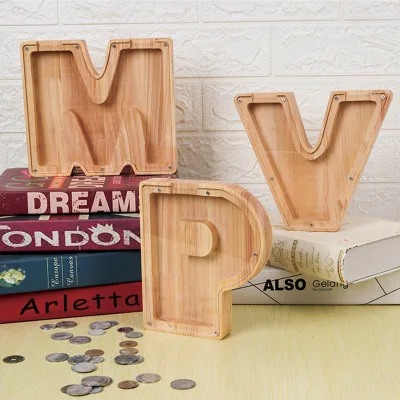 Large Personalized Wooden Letter Coin Piggy Bank Best Gift for Friends Kids Toddler Adults Boys and Girls