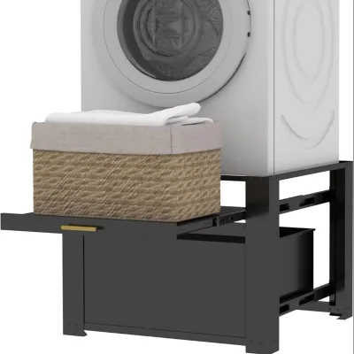 29" Black Steel Manual Pedestal Drawers & Top Panel Universal Modern Hotel Laundry Stand with Washer Dryer Riser