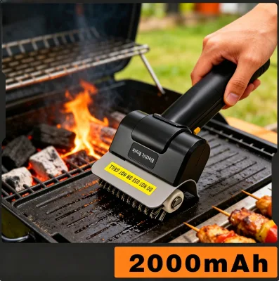 Electric Grill Brush with Plastic Handle Rechargeable Stainless Steel Grill Cleaner for Outdoor BBQ-Factory Stock
