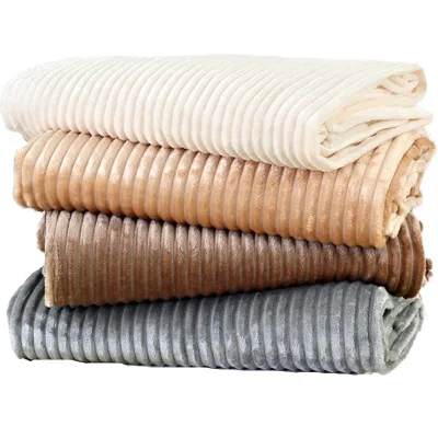 New Design Large Flannel Fleece Plush Minky Velvet Blanket Custom Coral Striped Pattern Throw for Adults Bed Sheet Warmer
