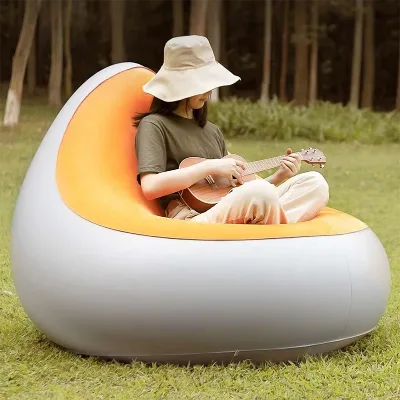 Portable Flocking Inflatable Sofa with Automatic Inflation, Foldable Air Couch for Camping and Living Room