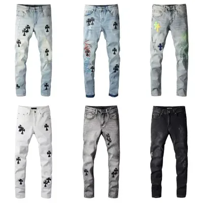 Wholesale High Quality Cotton Streetwear Distressed Wash Straight Style Stonewashed Denim Trousers Pants Men's Jeans