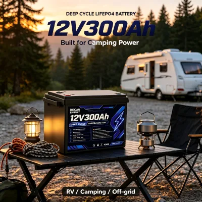 2026 Docan 12V 100Ah 300Ah Deep Cycle Lithium Battery LiFePO4 with JK 200A BMS 12V300Ah for RV Power Solar Lithium Battery