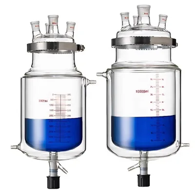 Ex-Lab Four Glass Ports Double-layer Open Jacketed Reaction Flask with Discharge Valve with Scale Reactor Tank 250-10000ml