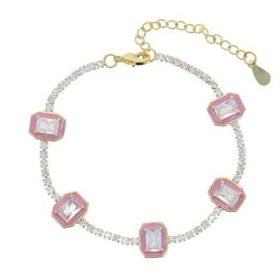 new arrived white pink red enamel cz tennis chain bracelet for women daily wear