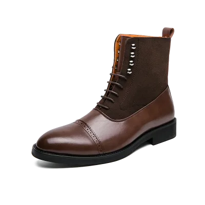 Men's Leather Dress Ankle Outdoor Rubber Leather Boots British Style Gentlemen Oxfords Boots