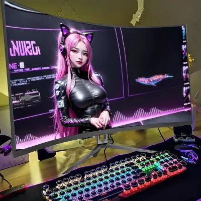 Led Light Flick Free 75hz 165hz Flat Curved Gaming Monitor Desktop Pc Computer Monitor 24 27 Inch