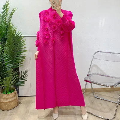 3D Flower Decoration Eco-Friendly Woven Dress for Spring Summer 2025 Lantern Sleeve Design Temperament Large Swing Long Dress
