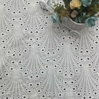 New Collection Stretch Cotton Scallop Eyelet Lace Embroidery Fabric for Women Wedding Party Dresses