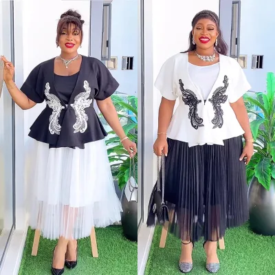 African Dashiki Tops Skirt Suit Elegant Women 3 PCS Set Clothing Plus Size Chiffon Dress Dubai Turkey Party Gowns Kaftan Abaya