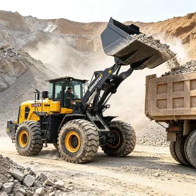 Shantui L76-C5 24.8T Reliable Tier 3 Wheel Loader 365L Fuel Tank 4800mm Hinge Pin Height 26.5-25 Tire Industrial Loader Machine
