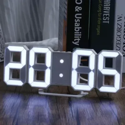 3D LED Table Wall Clock Digital Timer Nightlight Watch Smart Alarm Clock for Warehouse Office Living Room Brightness Adjustable